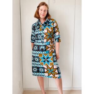 Vtg 70s Lanvin Paris I Magnin OP Art Mod Dagger Collar Shirt Dress Sz M 8-10 Fit